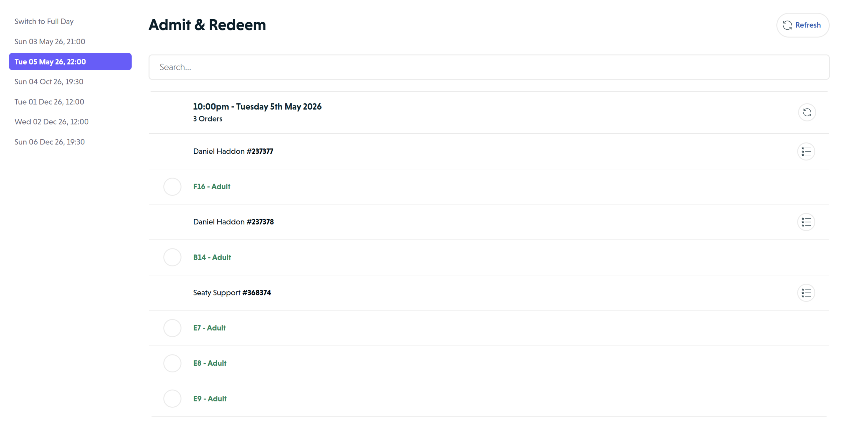 Admit and Redeem page