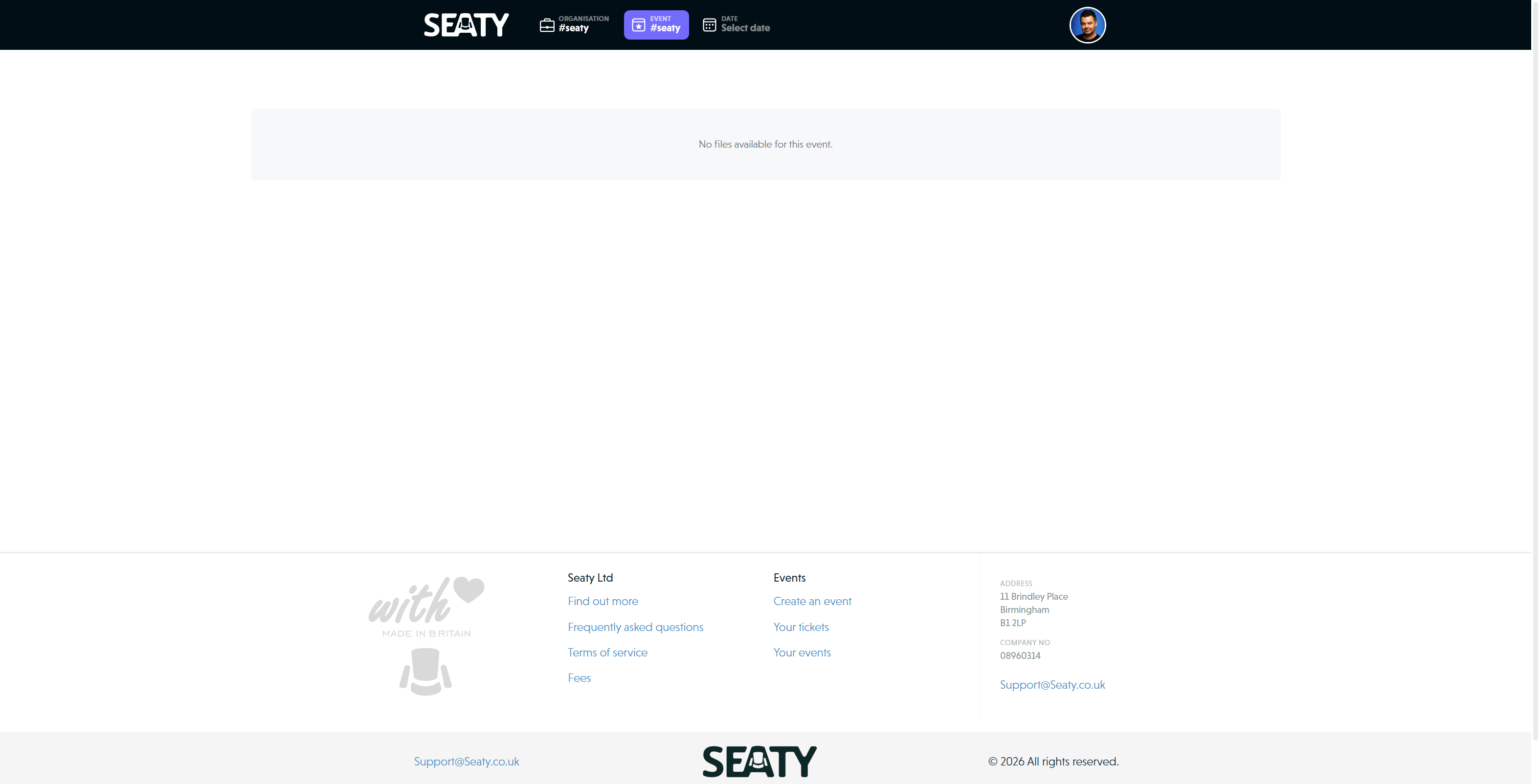Files page showing event files