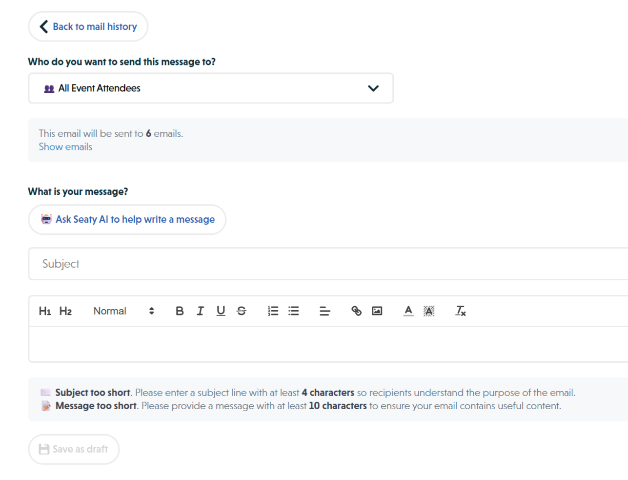 Recipients selected showing email count and option to view email addresses