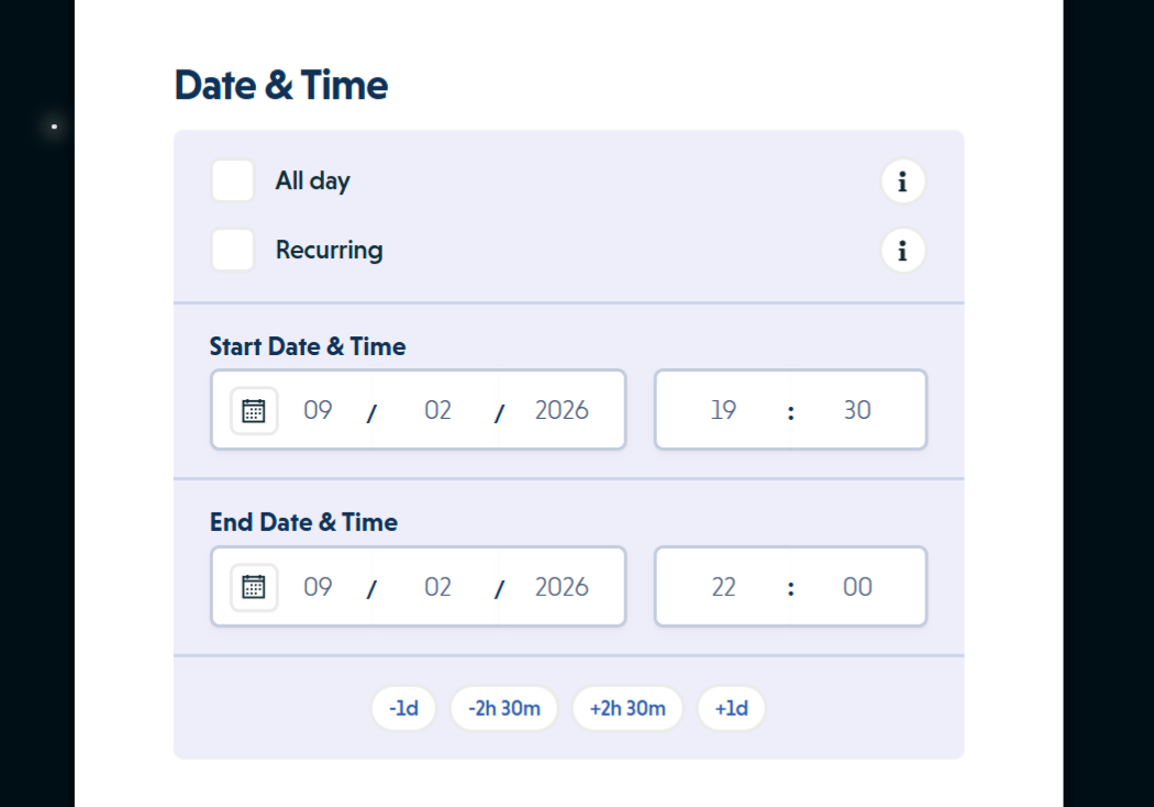 Create form details section showing description, location, visibility, and validation