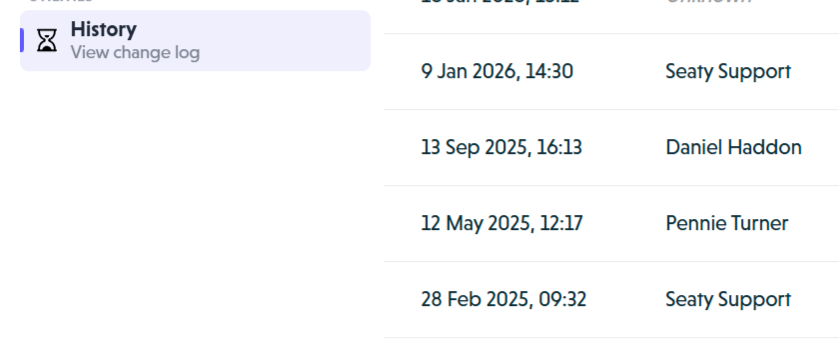 Event History section showing saved versions list