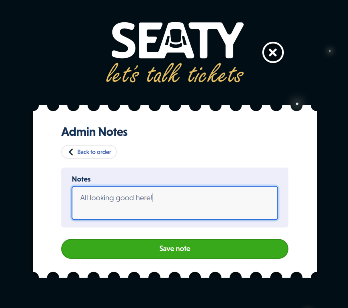Order view showing admin section with add admin note and add referral options